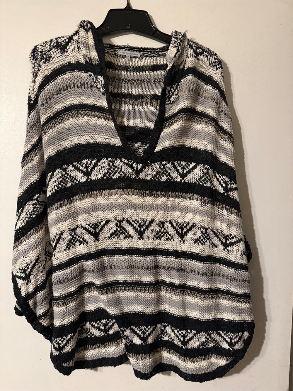 Charlotte Russe Black & Cream Striped V-Neck Sweater Poncho